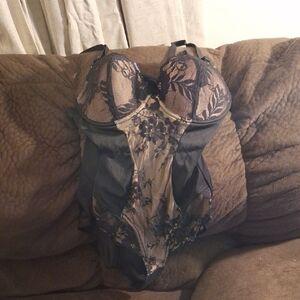 Black and Beige Lace Bodysuit